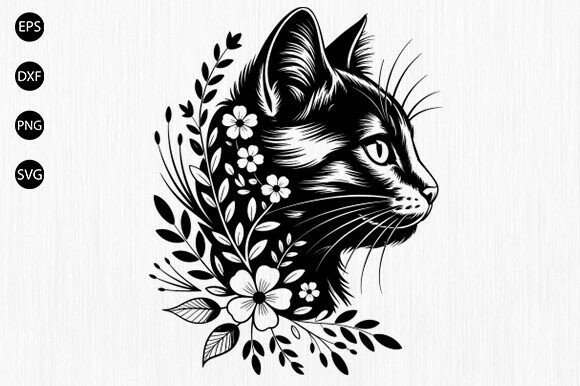 Download Floral Cat Svg, Cat with Flower SVG, Cat - Premium Resources